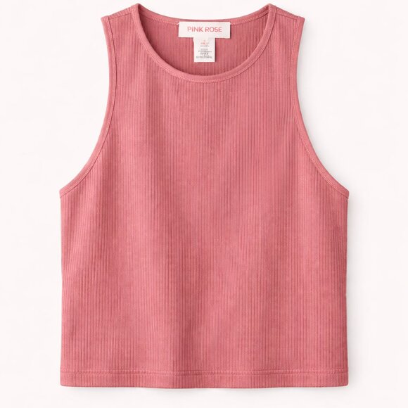 Pink Rose Ribbed Crop Tank Top Dusty Rose | Size L | NWT - Picture 1 of 6